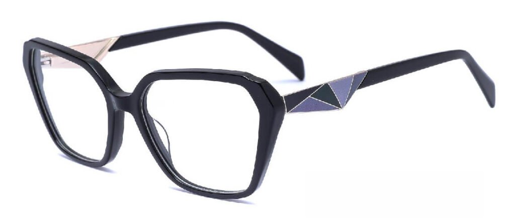 Black acetate optical frames, the temple with 3D printing