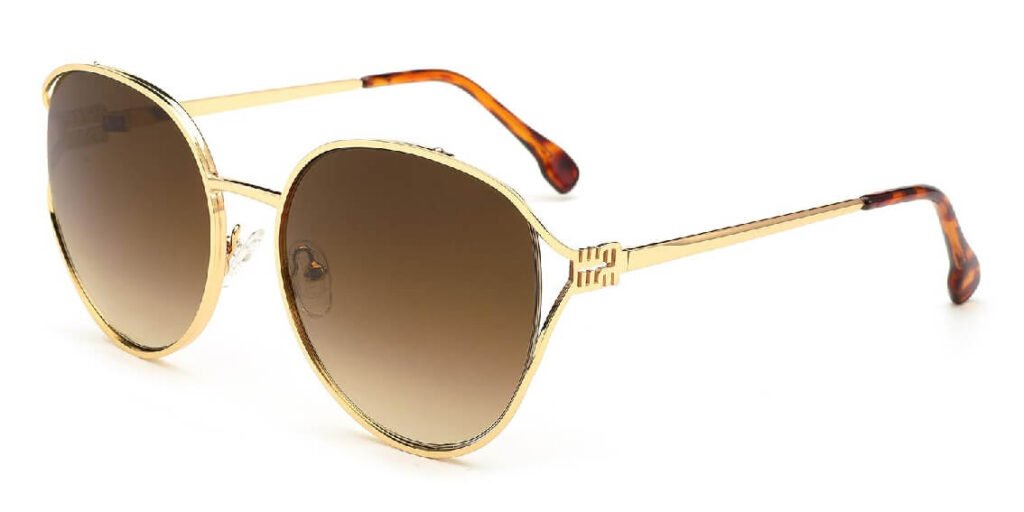 gold color round women metal sunglasses with gradient brown polarized lens